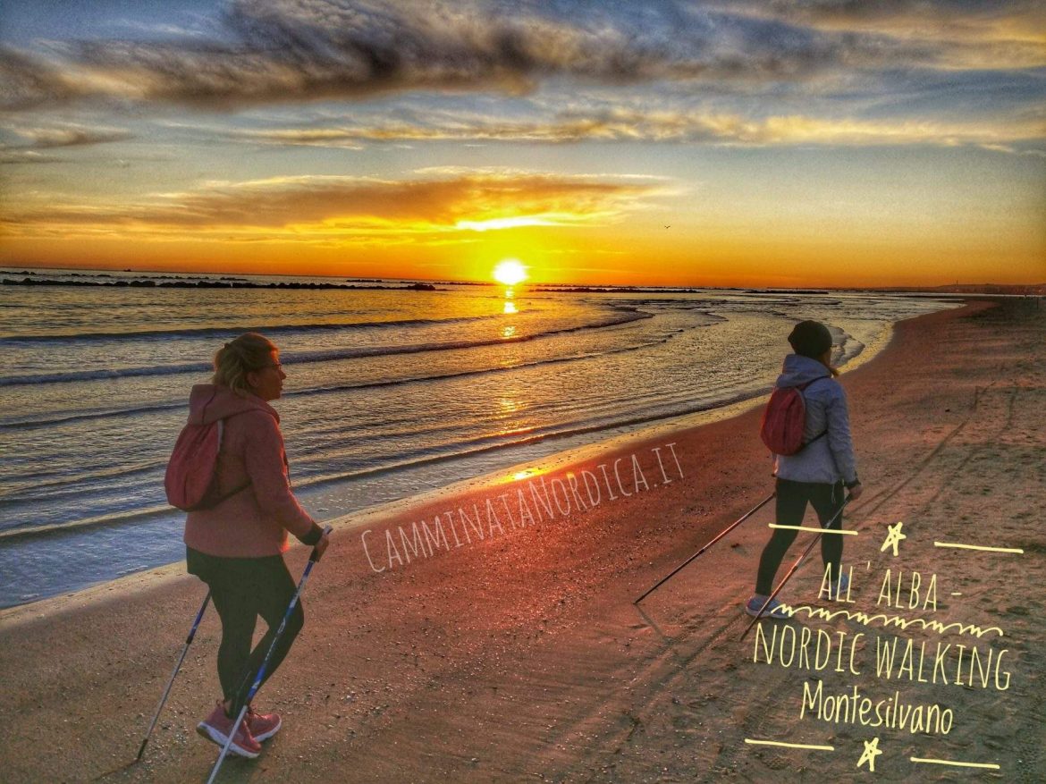 lezione, nordic walking, alba, spiaggia, montesilvano, camminata nordica